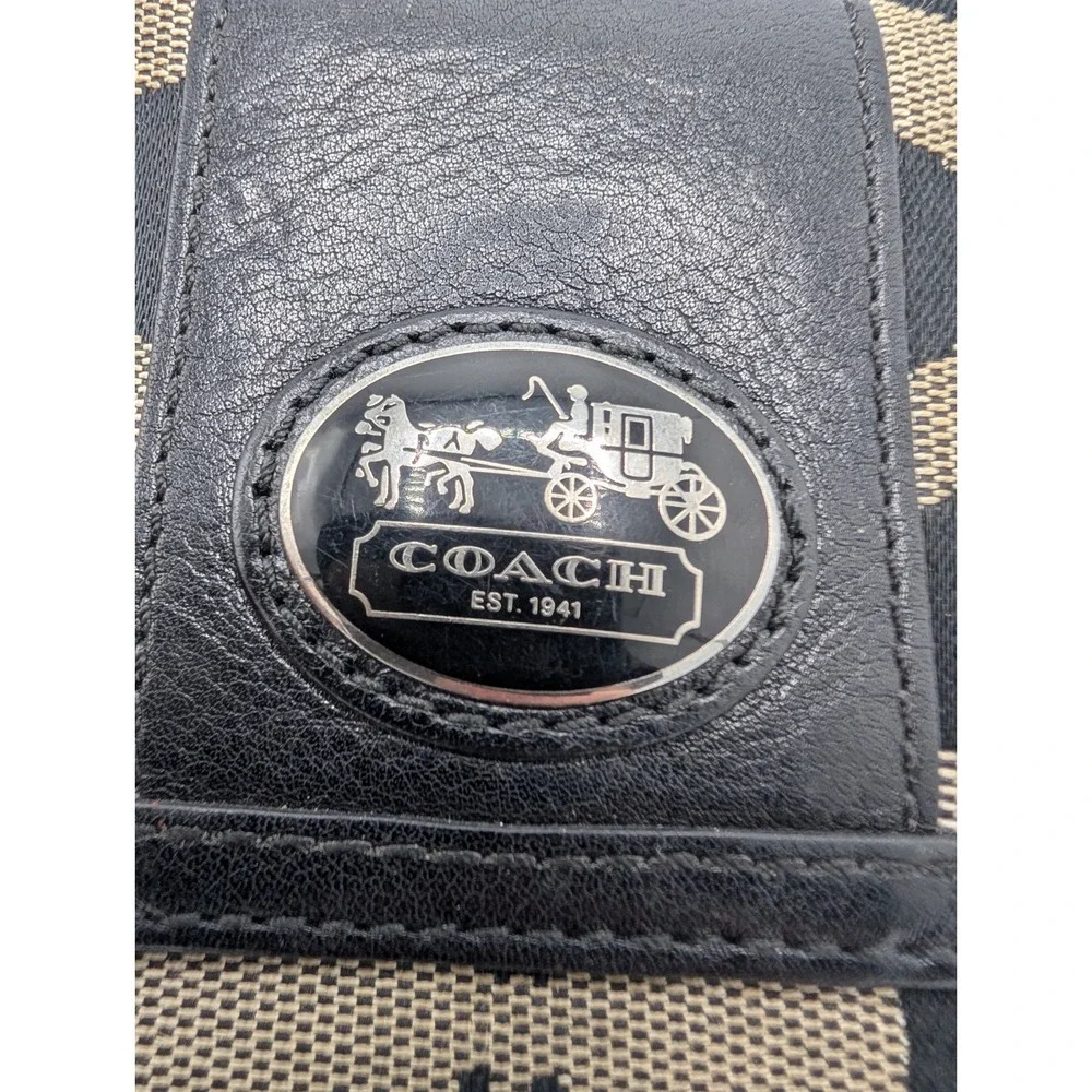 Authentic Coach Ivory & Black Jacquard Slim Tri-Fold Signature Hampton Wallet
